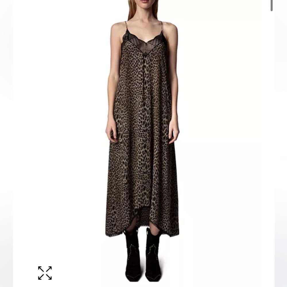 Zadig & Voltaire Black and Tan Leopard Spaghetti Strap Maxi Dress with lace